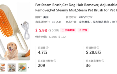 TikTok美区宠物赛道爆发！“黑科技”毛梳半月狂销4.7万单